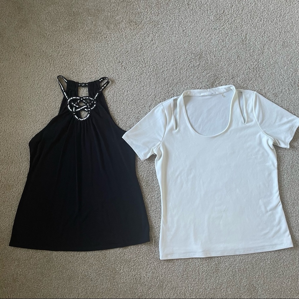 T Tahari bundle white top & black Celtic knot halter neck blouse small S tops
